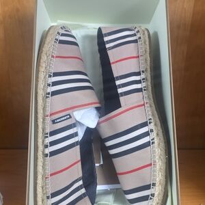 Burberry Beige and Black Striped Espadrilles